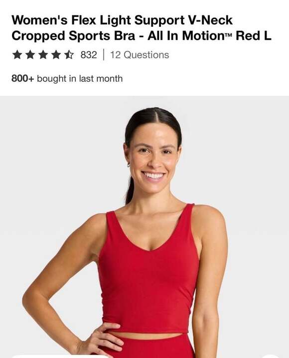 All In Motion Cropped Sports Bra Size L - Picture 4 of 4